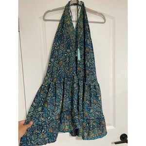 Silk blue floral mini dress